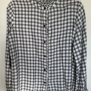 GAP Black and White Plaid Shirt with Subtle Gold Thread